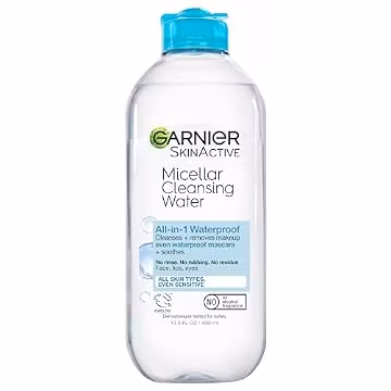 Garnier Micellar Water For Waterproof Makeup, Hydrating Facial Cleanser & Makeup Remover, Suitable for Sensitive Skin, Vegan, Cruelty Free, 13.5 Fl Oz (400mL), 1 Count