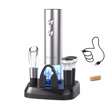 CIRCLE JOY Electric Wine Opener Stainless Steel Rechargeable Automatic Wine Bottle Opener Set 7-in-1 Wine Gifts for Wine Lovers with Charging Base, Foil Cutter, Wine Aerator Pourer & 2 Vacuum Stoppers
