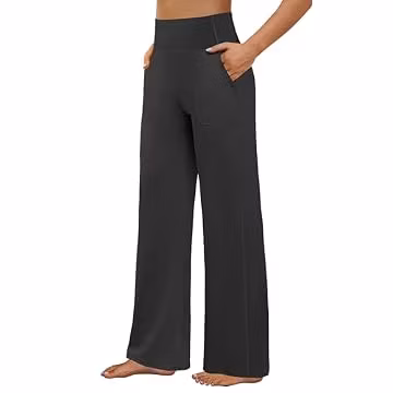 FireSwan Yoga Pants Women High Waist Wide Leg Pants with Pockets Dark Grey