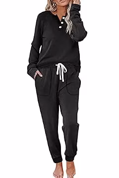 WIHOLL Black Two Piece Outfits for Women, Sweatsuits for Women Set 2 Piece Clearance Black M