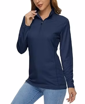 MAGCOMSEN 1/4 Zip Pullover Women Sun SPF Long Sleeve Dry Fit Shirts Womens Golf Shirt Athletic Workout Equestrian Tops Navy,L