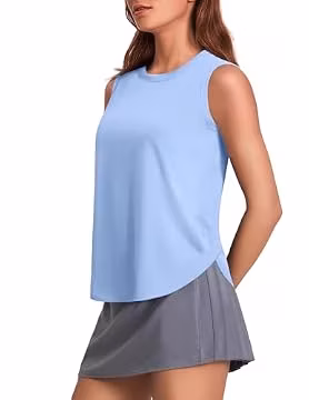 PINSPARK Athletic Tank Tops for Women UPF 50+ Sleeveless Workout Shirts with Side Slits Ice Silk Yoga Tanks Breathable Gym Top, Light Blue Medium