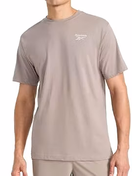 Reebok Men’s Proto Short Sleeve Crewneck T-Shirt, Standard Fit, Lightweight Cotton-Poly Fabric, Driftwood, X-Large
