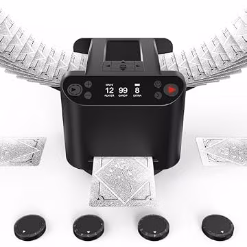 2026 New Automatic Card Shuffler and Dealer,3-in-1 Card Shuffler Machine with 4 Drawing Remotes,1-2 Decks Support 12 Players,360°/180° Deal, Rechargeable,for Poker,Phase 10,Skip-Bo,Texas Hold'em