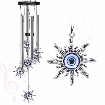 Virekm Windchimes Outdoors, Sun Evil Eyes Wind Chimes for Outside Clearance