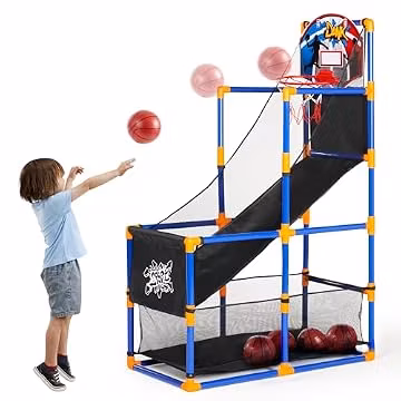 JOYIN Arcade Basketball Game Set with 4 Balls and Hoop for Kids 3+ Years Old Indoor Outdoor Sport Play - Easy Set Up - Air Pump Included - Ideal for Competition