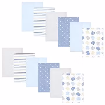 Hudson Baby Unisex Baby Cotton Flannel Burp Cloths 12-Pack Bundle, Multi Color Boy Elephant, One Size