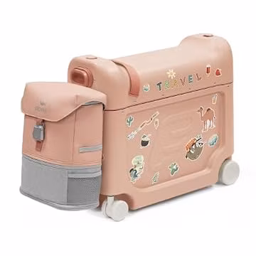 Stokke JetKids Travel Bundle, Coral Pink - Includes BedBox Ride-On Suitcase & Backpack - Best for Kids 2-7 Years Old (Up to 77 lbs)