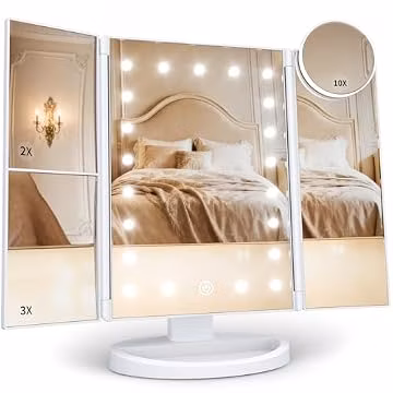 HUONUL 2X/3X/10X Magnifying Vanity Mirror with Light, Trifold Makeup Mirror