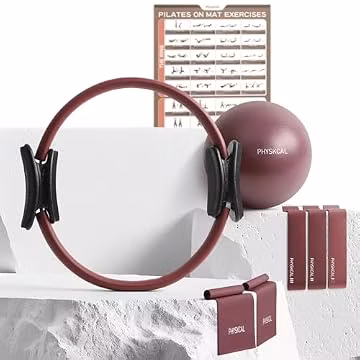 PhysKcal Pilates Kit, 15-Inch Pilates Ring with Pilates Ball & Bands, Plum