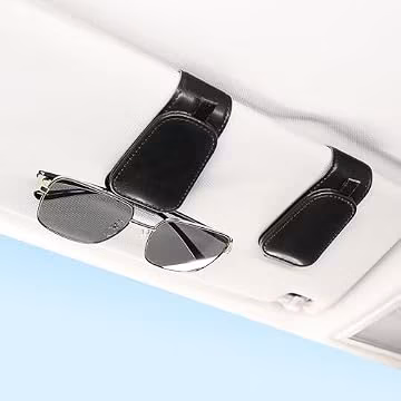 SINGARO 1 Pack Sunglass Holder for Car Visor Sunglasses Holder Clip, Universal Non-Slip Magnetic Leather Glasses Eyeglasses Hanger Mounter, Truck Interior Car Visor Accessories for Woman Man, Black