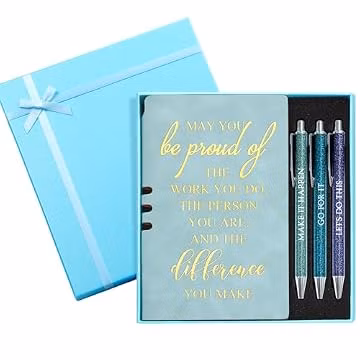 Resurhang 5 Pcs Employee Appreciation Gift Leather Journal Notebook 3 Ballpoint Pens with Box Back to School Thank You Gift for Nurse Volunteer Teacher Secretary Coworker Women(Blue)