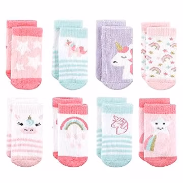 Hudson Baby Unisex Baby Cotton Rich Newborn and Terry Socks, Unicorn, 6-12 Months