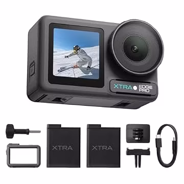 Xtra Edge Pro Dual Battery Bundle - 1/1.3" Sensor, 65ft Waterproof, 216-Min Battery, 4K/120fps Night Video, Smart Tracking, 32x Slow Motion for Outdoor Sports Vlogging Camera