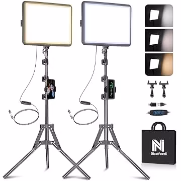 2-Pack LED Video Light Kit, NiceVeedi Studio Light, 2800-6500K Dimmable Photography Lighting Kit with Tripod Stand&Phone Holder, 73" Stream Light for Video Recording, Game Streaming, YouTube