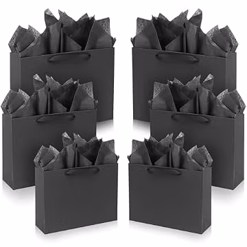 FISHLONO Black Gift Bags Bundle: 4 Small (8.7''), 4 Medium (10.6''), 4 Large (12.6'') Kraft Paper Bags with Tissue Paper for Wedding, Graduations, Birthdays, Shopping (12)