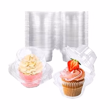 NPLUX 50 Pack Individual Cupcake Containers Plastic Cupcake Boxes Stackable