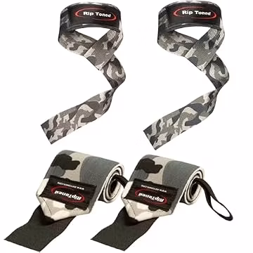 Rip Toned Lifting Straps + 13-inch Wrist Wraps Bundle (1 PAIR of Each) for Weightlifting, Workout, Gym, Powerlifting, Bodybuilding