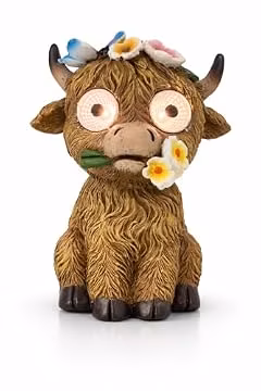 iStatue Solar Highland Cow Garden Statue with LED Light – Cute Resin Cow Figurine Outdoor Yard Decor, Waterproof Lawn Ornament, Gift for Women Mom Garden Lovers (1-Pack)