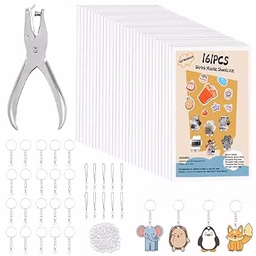 161 Pcs Shrink Paper Keychain Kit,30 Shrink Plastic Sheets for Teens