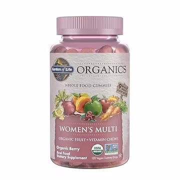 Garden of Life Organics Women's Gummy Vitamins - Berry - Certified Organic, Non-GMO, Vegan, Kosher Complete Multi - Methyl B12, C & D3 - Gluten, Soy & Dairy Free, 120 Real Fruit Gummies