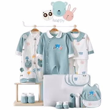 Joyshe 21-Piece Newborn Boy Clothes Set - 100% Cotton Layette Essentials Baby Gift Coming Home Outfit ,6-9 Months Sage Green