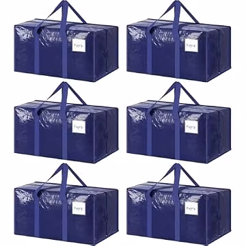6 Pack Extra Heavy Duty Large Moving Bags with Strong Zipper, Dark Blue