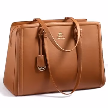 LOVEVOOK Laptop Bag for Women,15.6 Inch Laptop Computer Tote Bag, Large Capacity and Waterproof Leather Work Bags, Professional Business Office Handbag Purse, Great Gifts for Women, Brown