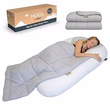 Plufl Hugl Cooling Body Pillow and Breeze Blanket Set, U Shaped, White