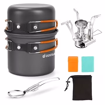 Odoland Camping Cookware Mess Kit, Lightweight Pot Stove Spork Set