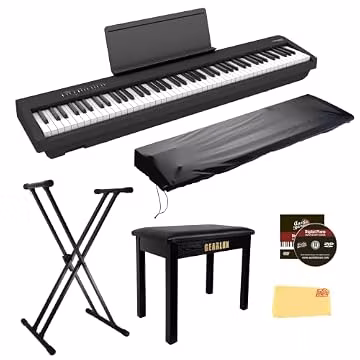 Roland FP-30X 88-Key Digital Piano - Black Bundle with Adjustable Stand, Furniture Bench, Piano Cover, Online Lessons, Austin Bazaar Instructional DVD, and Polishing Cloth