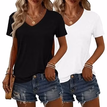 AIZHINENG 2 Pack Womens Summer Tops V Neck Short Sleeve Casual T Shirts