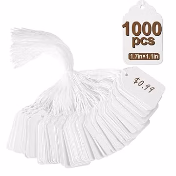 1000 PCS Price Tags with String,Actmuen 1.77 x 1.1 inches Hang Tag with Strings Attached,for Yard/Garage Sale‘s Name Labels for Bags Clothes Jewelry,Price Labels for Retail