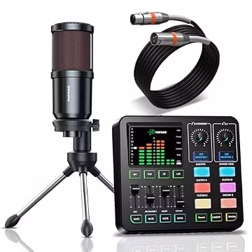 PUPGSIS Podcast Equipment Bundle, Audio Mixer with XLR Dynamic Microphone, Pro-preamp, Bluetooth 5.3, All-in-One Gaming Equipment Set for Podcast Recording, Live Streaming, Video Vocals, PC, Phone, DJ