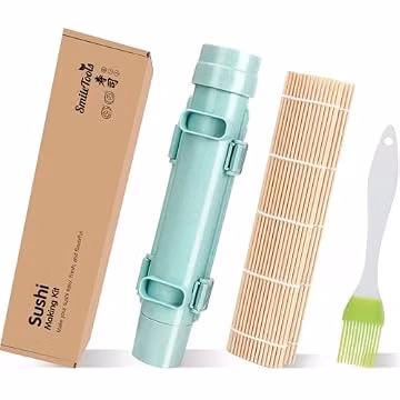 SmileTools Sushi Making Kit, Sushi Roller, Sushi Bazooka, Sushi Maker, Bamboo Sushi Rolling Mat For Beginners (Green)