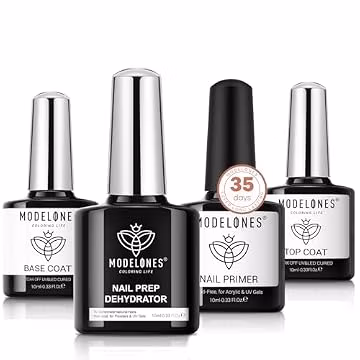 modelones Nail Dehydrator Primer Gel Top Base Coat Set Acid Free