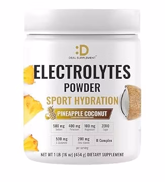 DEAL SUPPLEMENT Electrolytes Powder, 1 lb | Sugar-Free Sports Hydration Electrolyte Drink Mix | Sodium, Potassium, Magnesium, L-Glutamine & Beta-Alanine | Pineapple Coconut Flavor