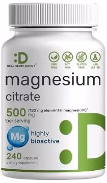 Deal Supplement Magnesium Citrate 500mg, 240 Capsules | One a Day, Easily Absorbed, Purified Trace Mineral – Non-GMO