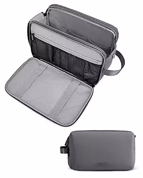 BAGSMART Toiletry Bag for Men, Travel Toiletry Organizer Dopp Kit Water-resistant Shaving Bag for Toiletries Accessories, Door Room Essentials,Grey-large