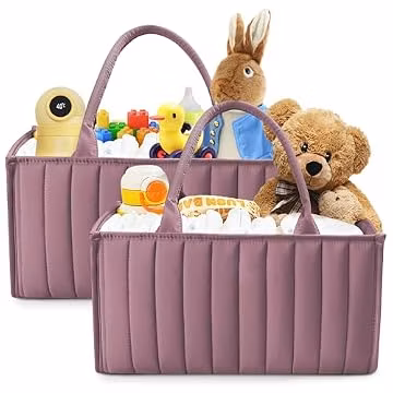 SWEET DOLPHIN 2-Pack Baby Diaper Caddy Organizers, Stylish Storage Baskets for Newborn Essentials, Diaper Station & Car Travel, Value Bundle for Baby Shower Gifts & Registry Must-Haves - Tan