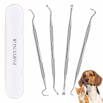 PARYUNGR Dental Tools Pet Dog Teeth Cleaner Tool Kit, Stainless Steel Plaque Remover Dental Picks Tooth Tartar Scraper, Pets Oral Care Hygiene Set for Cats and Dogs Use with Case