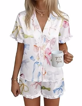 Ekouaer Satin Pajama for Women Short Sleeve Silky Pj Short Sets Lounge Set