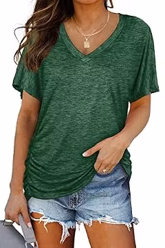 WIHOLL V Neck T Shirts for Women Summer Short Sleeve Dolman Tops Loose Fitting Oversized Plus Size Spring Clothes Vacation Outfits Fashion Clothing Green 2XL