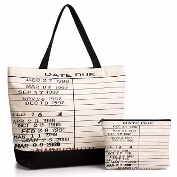 Sieral 2 Pcs Librarian Gifts for Women History Month Due Date Library Book Bag Librarian Appreciation Gift Bookish Canvas Bag with Zipper Pouch Book Lovers Gifts for Bookworm Friends Readers Club