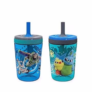 Zak Designs Kelso 15 oz Tumbler Set (Toy Story 4 - Woody & Buzz 2pc Set) Toddlers Cup Leak-Proof Screw-On Lid with Straw Made of Durable Plastic and Silicone, Perfect Bundle for Kids