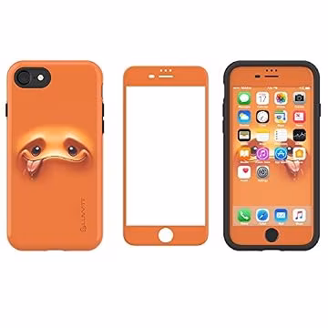 LUVVITT [Emoji Armor Case and Tempered Glass Set for iPhone 7 Plus/iPhone 8 Plus - Bundle Orange