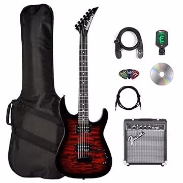 Jackson JS Series Dinky JS11Q Electric Guitar - Transparent Red Bundle with Frontman 10G Amplifier, Gig Bag, Tuner, Strap, Cable, Picks, and Austin Bazaar Instructional DVD