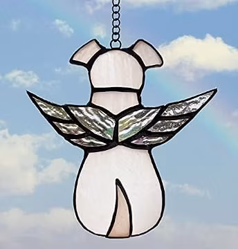 ZUAJITER Stained Glass Window Hanging Angel Dog Memorial Gifts for Loss of Dog Sympathy Gift Suncatcher, Passing Away Remembrance Memory Ornaments for Dog Lovers, Pet Bereavement Rainbow Wings