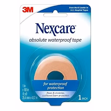 Nexcare Absolute Waterproof First Aid Tape, from The #1 Leader in U.S. Hospital Tapes, Stays on During Sports, Seals Out Water, Dirt and Germs, 1-Inch x 5-Yard Roll