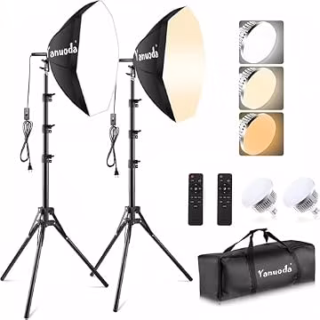 Yanuoda 20" Octagonal Softbox Lighting Kit, 2 Pack Photography Light Remote